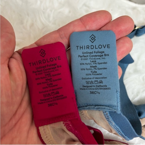 ThirdLove Lace Unlined Perfect Coverage Underwire Bra Set - Blue and Red - Picture 3 of 3